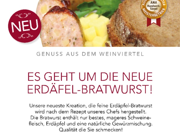 Neu im Sortiment: Erdäpfel-Bratwurst