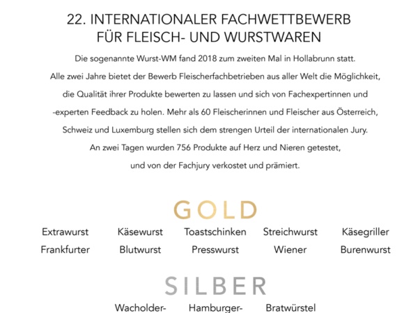 Mehrfach prämiert: Goldmedaillen für unsere Wurstwaren